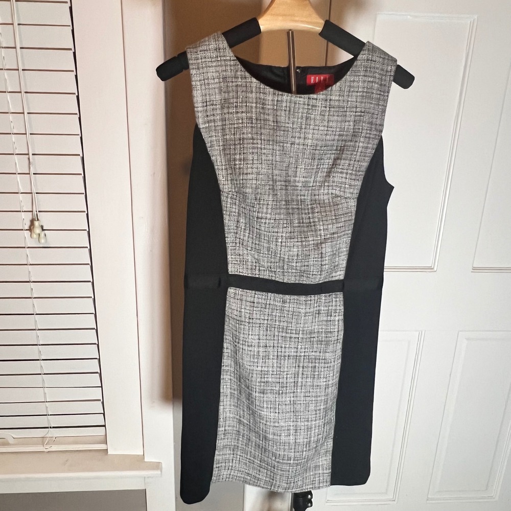 ELLE Womens‎ Grey Tweed Colorblock Sleeveless Sheath Work Dress Size 4 Black